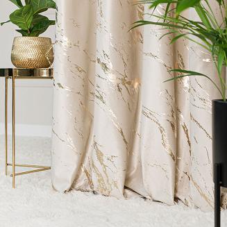 Zasłona gotowa na taśmie MARMA 140x250 jasnokremowa ze złotym nadrukiem