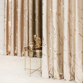 Zasłona gotowa na taśmie MARMA 140x250 jasnokremowa ze złotym nadrukiem