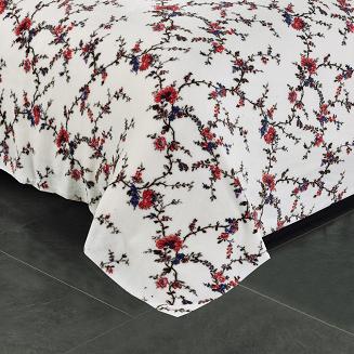 Pościel polarowa 200x220 welur biała kwitnące gałązki