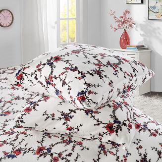 Pościel polarowa 200x220 welur biała kwitnące gałązki