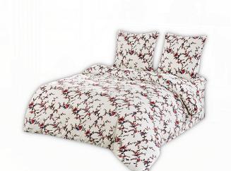 Pościel polarowa 200x220 welur biała kwitnące gałązki