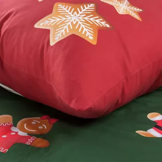 Pościel świąteczna GINGER 160x200 Eurofirany zielona czerwona pierniki kratka