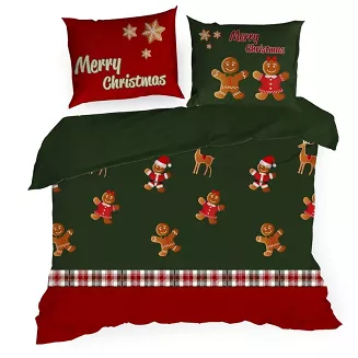 Pościel świąteczna GINGER 160x200 Eurofirany zielona czerwona pierniki kratka