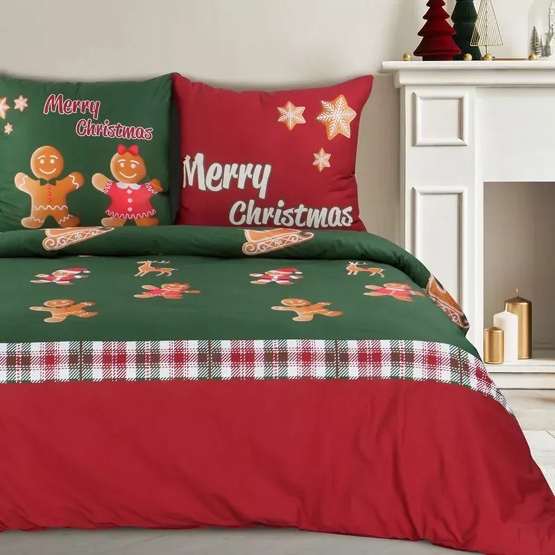 Pościel świąteczna GINGER 160x200 Eurofirany zielona czerwona pierniki kratka
