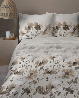 Pościel satynowa Home Satin 220x200 beżowa w akwarelowe brązowe kwiaty