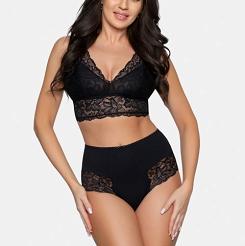 Figi damskie z wysokim stanem i koronką Babell kod 187 czarne