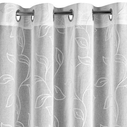 Firana gotowa na przelotkach ANIRA 350x250 Eurofirany biała srebrna z etaminy haftowana w liście