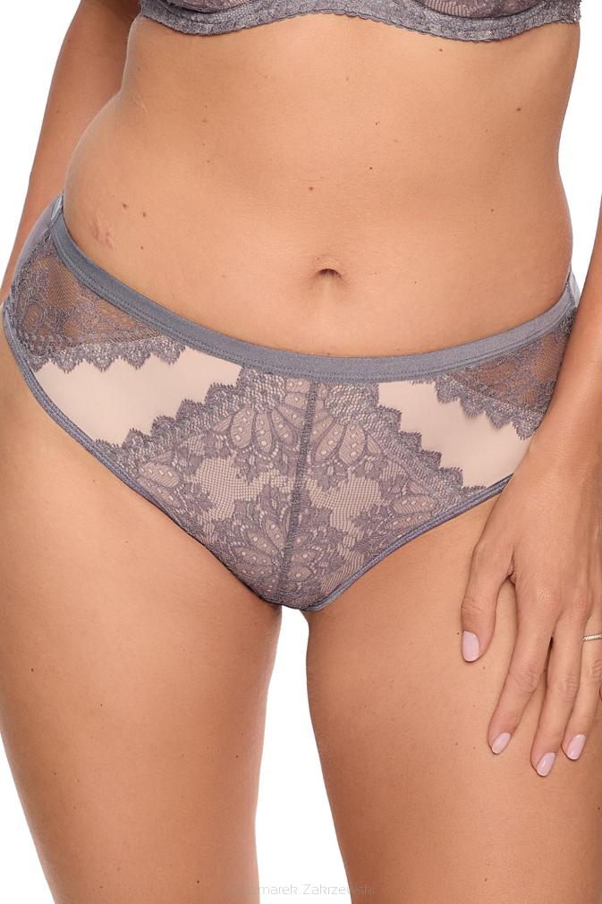 Figi damskie z koronką i tiulem Zuri 1288 grafitowe