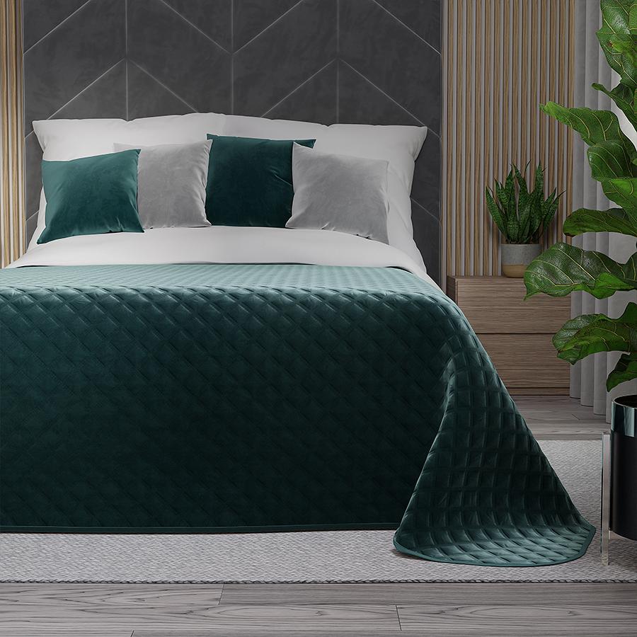 Narzuta dekoracyjna VELVI 220x240 pikowana w geometryczny wzór petrolowa