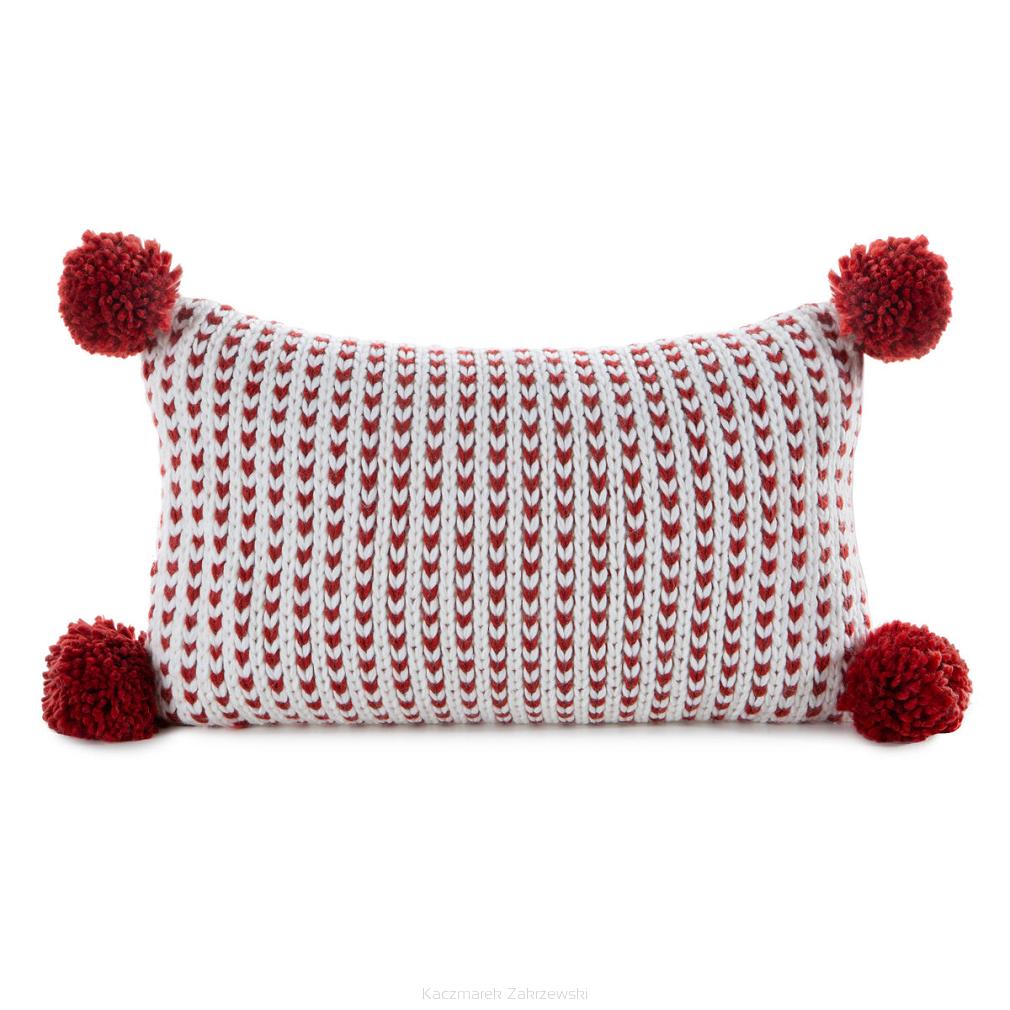 Poszewka dekoracyjna świąteczna 30x50 Eurofirany czerwona biała z pomponami