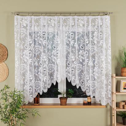 Firanka żakardowa gotowa odpasowana na żabki BARBARA 300x180 biała