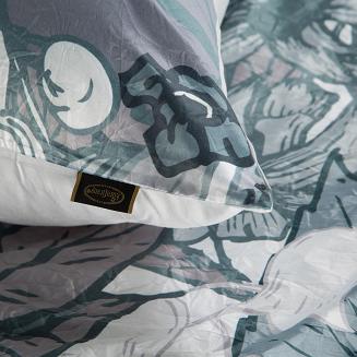 Pościel satynowa kreszowana 200x220 Eurofirany białe stalowe zielone liście