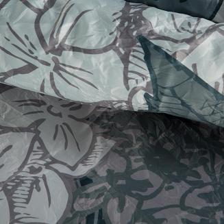 Pościel satynowa kreszowana 200x220 Eurofirany białe stalowe zielone liście