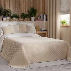 Narzuta dekoracyjna VELVI 220x240 pikowana w geometryczny wzór jasnobeżowa