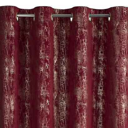 Zasłona gotowa na przelotkach INGRID 140x250 Eurofirany welwetowa bordowa złocisty marmurek