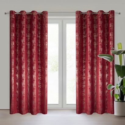 Zasłona gotowa na przelotkach INGRID 140x250 Eurofirany welwetowa bordowa złocisty marmurek