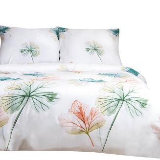 Pościel satyna bawełniana SATYNLOVE 140x200 biała w pastelowe liście