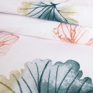 Pościel satyna bawełniana SATYNLOVE 140x200 biała w pastelowe liście