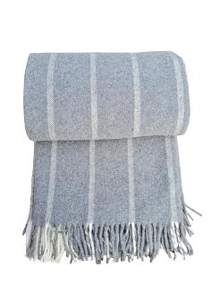 Koc wełniany z frędzlami 160x200 grafitowy w pasy