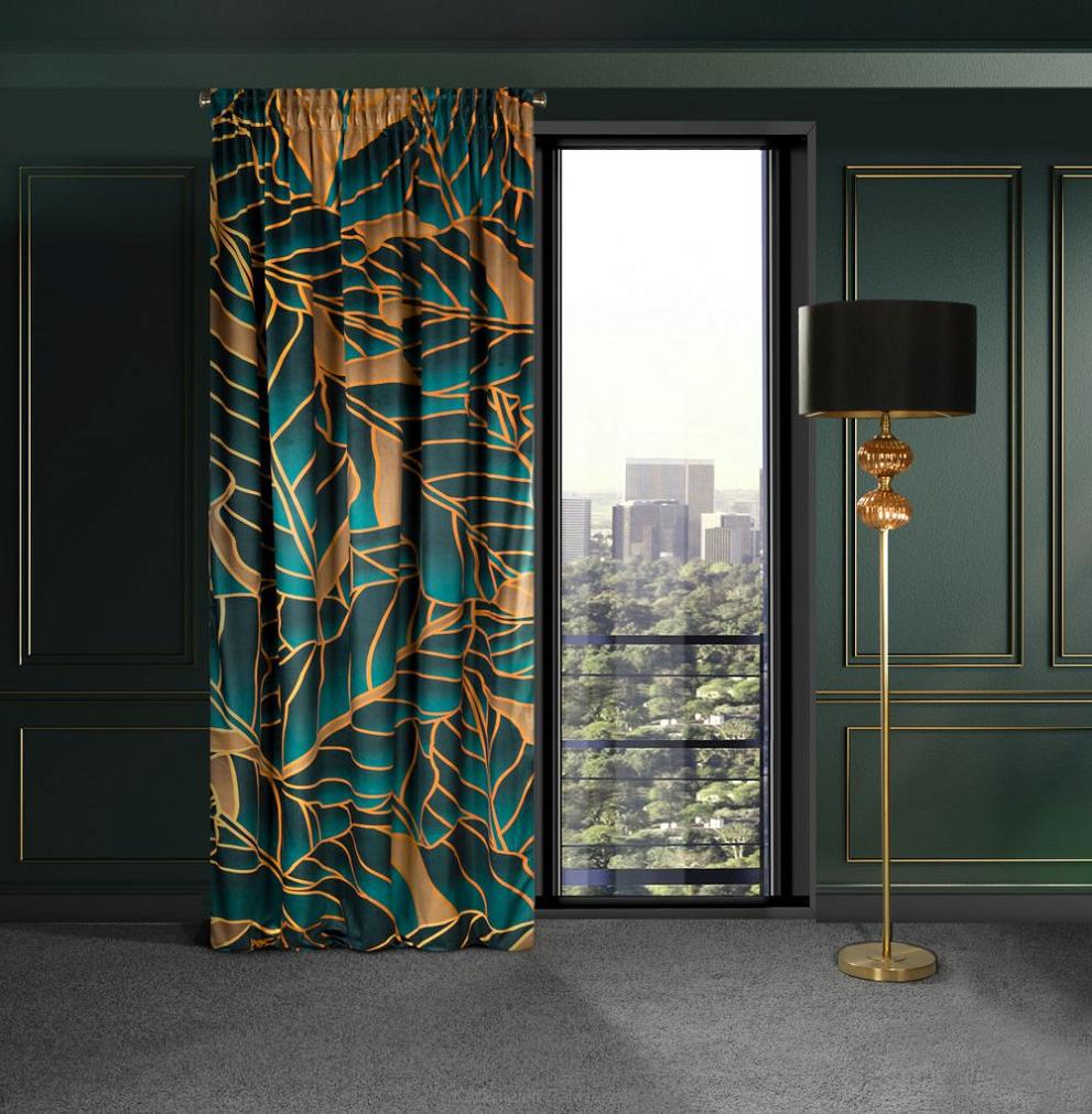 Firana gotowa na taśmie LILI1 140x270 Eurofirany ciemny turkus