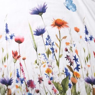 Pościel flanelowa FLANELOVE 180x200 kolorowa łąka kwiatów na białym tle