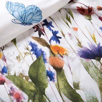 Pościel flanelowa FLANELOVE 180x200 kolorowa łąka kwiatów na białym tle