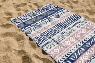 Ręcznik plażowy 100x180 biały granatowy różowe geometryczny wzór