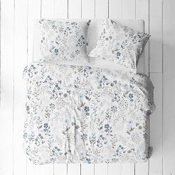 Pościel z kory 140x200 biała niebieska szara letnia łąka