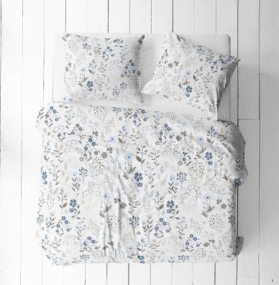 Pościel z kory 140x200 biała niebieska szara letnia łąka