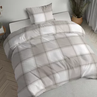 Pościel flanelowa 140x200 beżowa biała krata buffalo