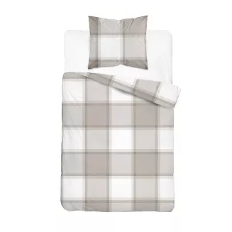 Pościel flanelowa 140x200 beżowa biała krata buffalo