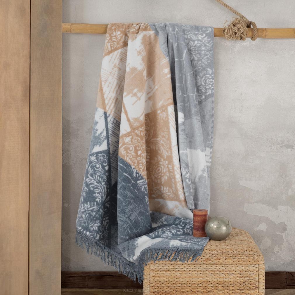 Koc bawełniano-akrylowy 150x200 Darymex szary beżowy w ornamentowe wzory