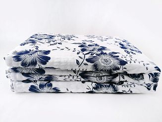 Pościel z kory 160x200 wzór granatowe kwiaty | białe tło