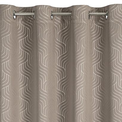 Zasłona gotowa na przelotkach zaciemniająca OLETA 140x250 ciemnobeżowa szampańska błyszczący geometryczny wzór