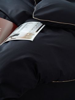 Pościel satyna bawełniana Queen Premium 140x200 czarna ze złotą lamówką