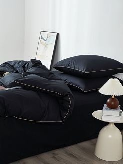 Pościel satyna bawełniana Queen Premium 140x200 czarna ze złotą lamówką