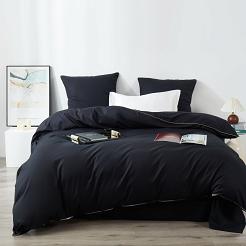 Pościel satyna bawełniana Queen Premium 140x200 czarna ze złotą lamówką