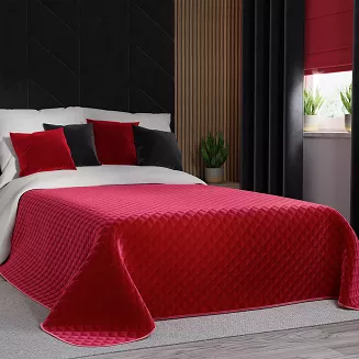 Narzuta dekoracyjna VELVI 220x240 pikowana w geometryczny wzór czerwona