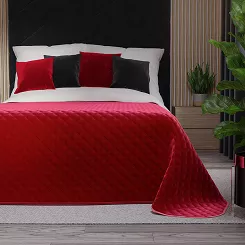 Narzuta dekoracyjna VELVI 220x240 pikowana w geometryczny wzór czerwona