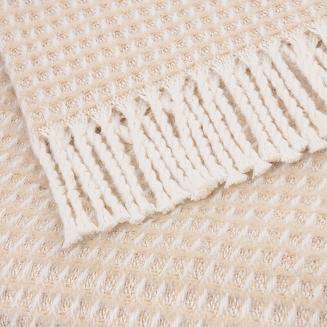 Koc bawełniany CHECK 150x200 beżowy z frędzlami