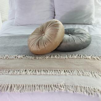 Koc bawełniany CHECK 150x200 beżowy z frędzlami