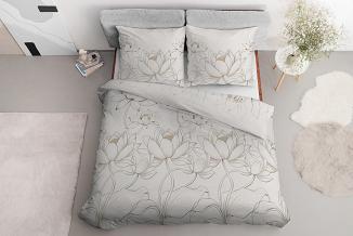 Pościel satynowa 220x200 Detexpol kremowa kwiaty lotosu