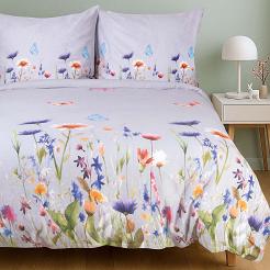 Pościel flanelowa FLANELOVE 140x200 kolorowa łąka kwiatów na szarym tle