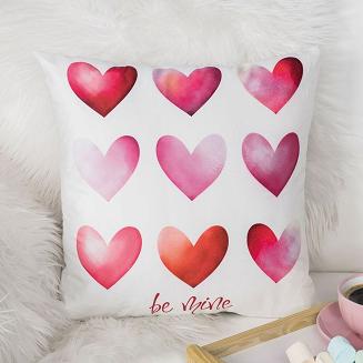 Poszewka dekoracyjna BE MINE 40x40 welwetowa biała różowa czerwona serca