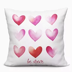 Poszewka dekoracyjna BE MINE 40x40 welwetowa biała różowa czerwona serca