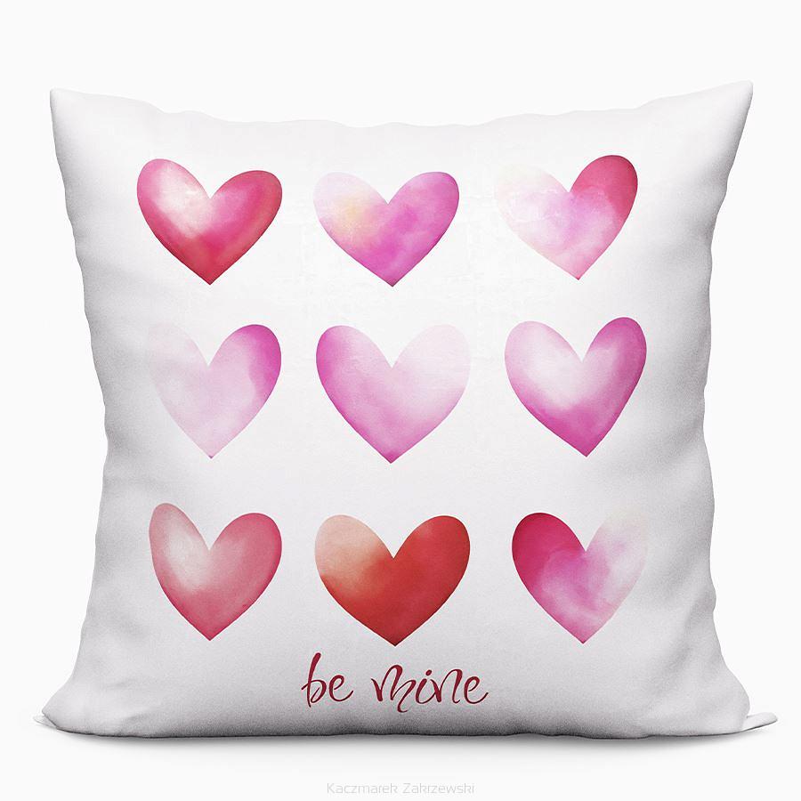 Poszewka dekoracyjna BE MINE 40x40 welwetowa biała różowa czerwona serca