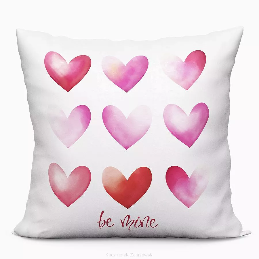 Poszewka dekoracyjna BE MINE 40x40 welwetowa biała różowa czerwona serca