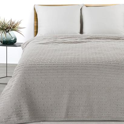 Koc narzuta LISA 200x220 Design91 srebrny żakardowy splot w pasy i bąbelki