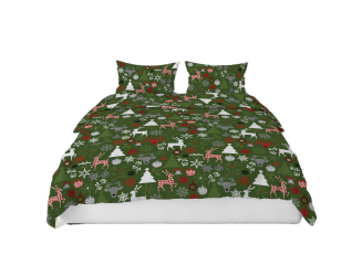 Pościel bawełniana świąteczna 160x200 wzór świąteczny mix zielona