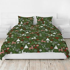 Pościel bawełniana świąteczna 160x200 wzór świąteczny mix zielona